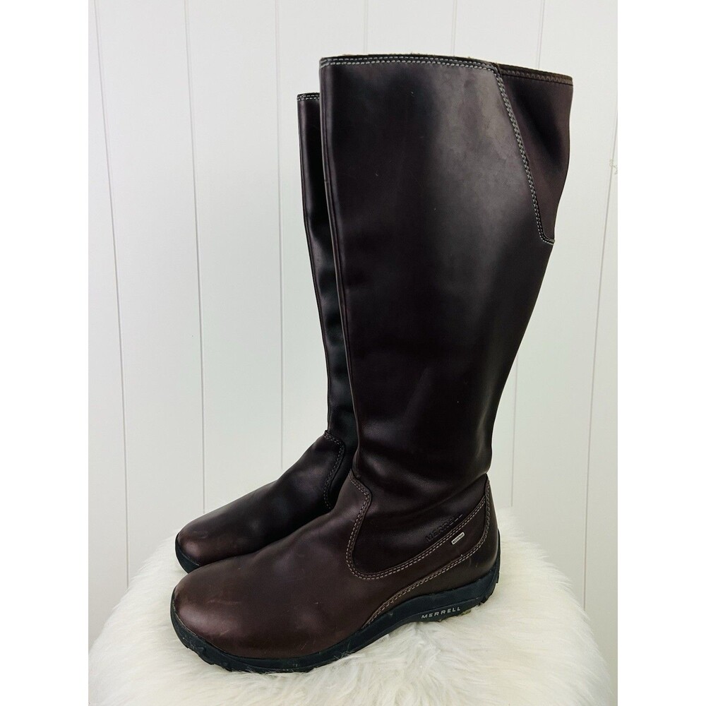 Merrell Encore Saratov Brown Leather Tall Waterproof Boots Knee High Women Sz 11
